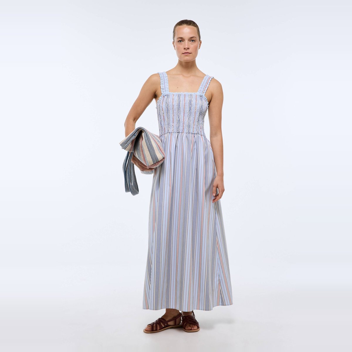 Robe midi smockée et rayée avec bretelles amovibles en coton BIO GOTS flots, MONOPRIX