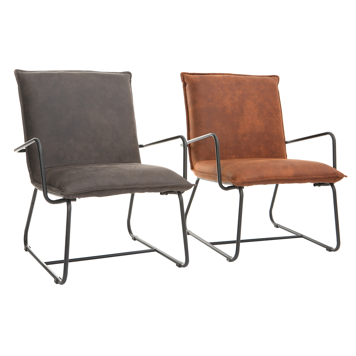 Fauteuil vintage marron et métal noir MERCY marron, MILIBOO