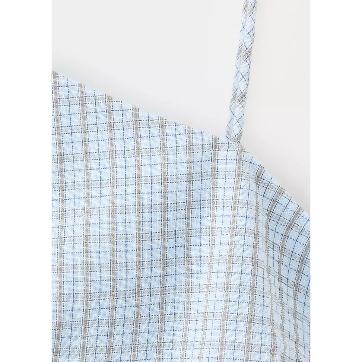 Robe asymétrique froncée carreaux bleu ciel, MANGO