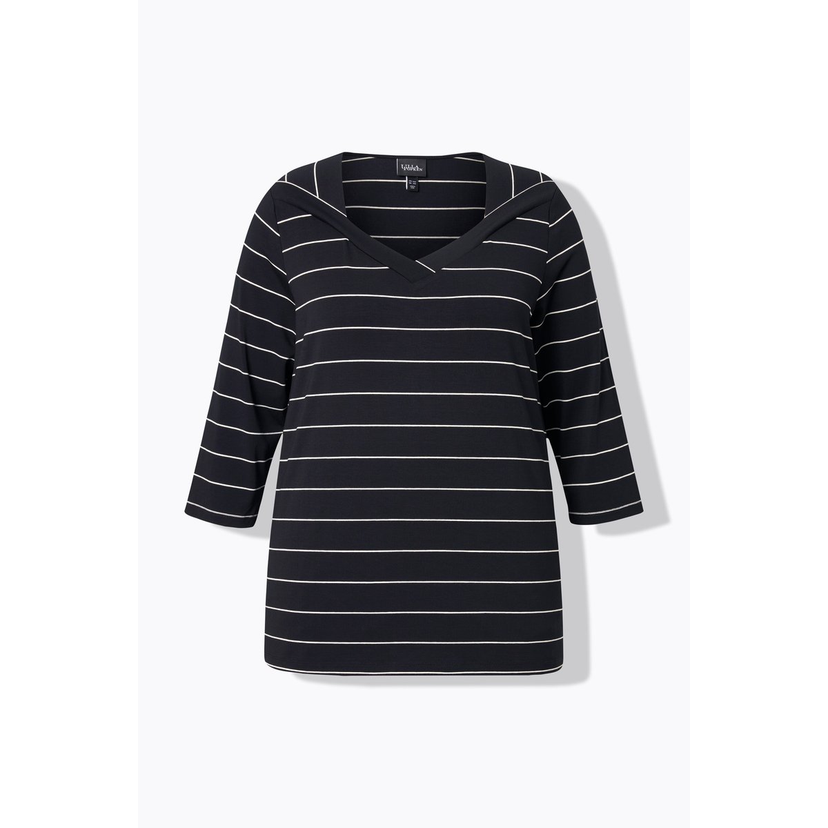 T-shirt rayé. Coupe Classic. Manches 3/4 noir, ULLA POPKEN