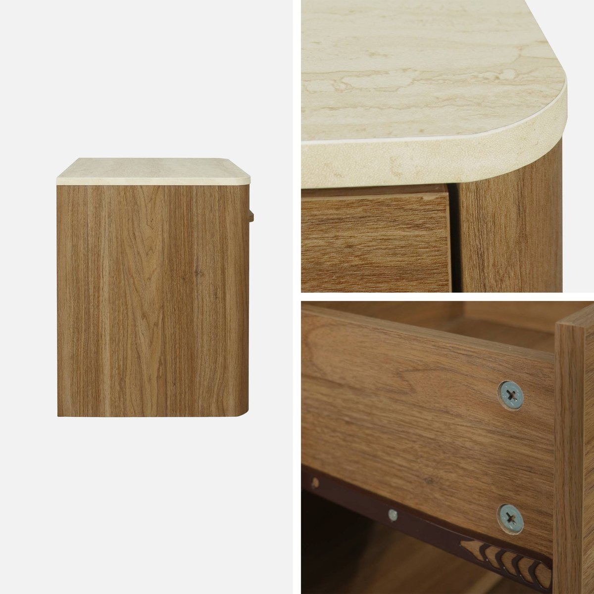 Table de chevet décor bois et effet travertin 1 tiroir  ARETHA noyer, SWEEEK