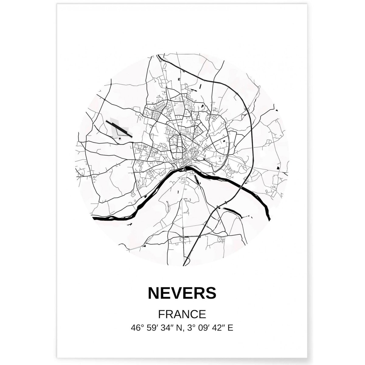 Affiche Carte Nevers blanc, L'AFFICHERIE