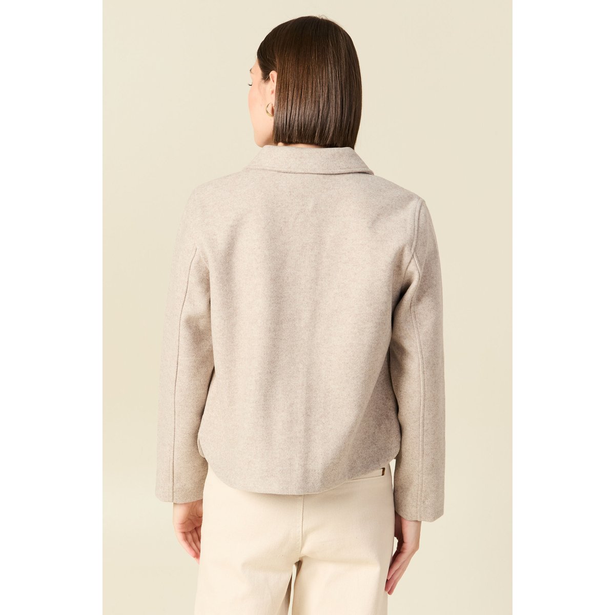 Cardigan droit court col classique creme, BONOBO