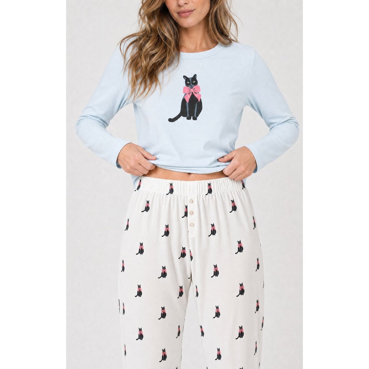 Pyjama en jersey de coton léger imprimé Kitty ivoire, ARTHUR