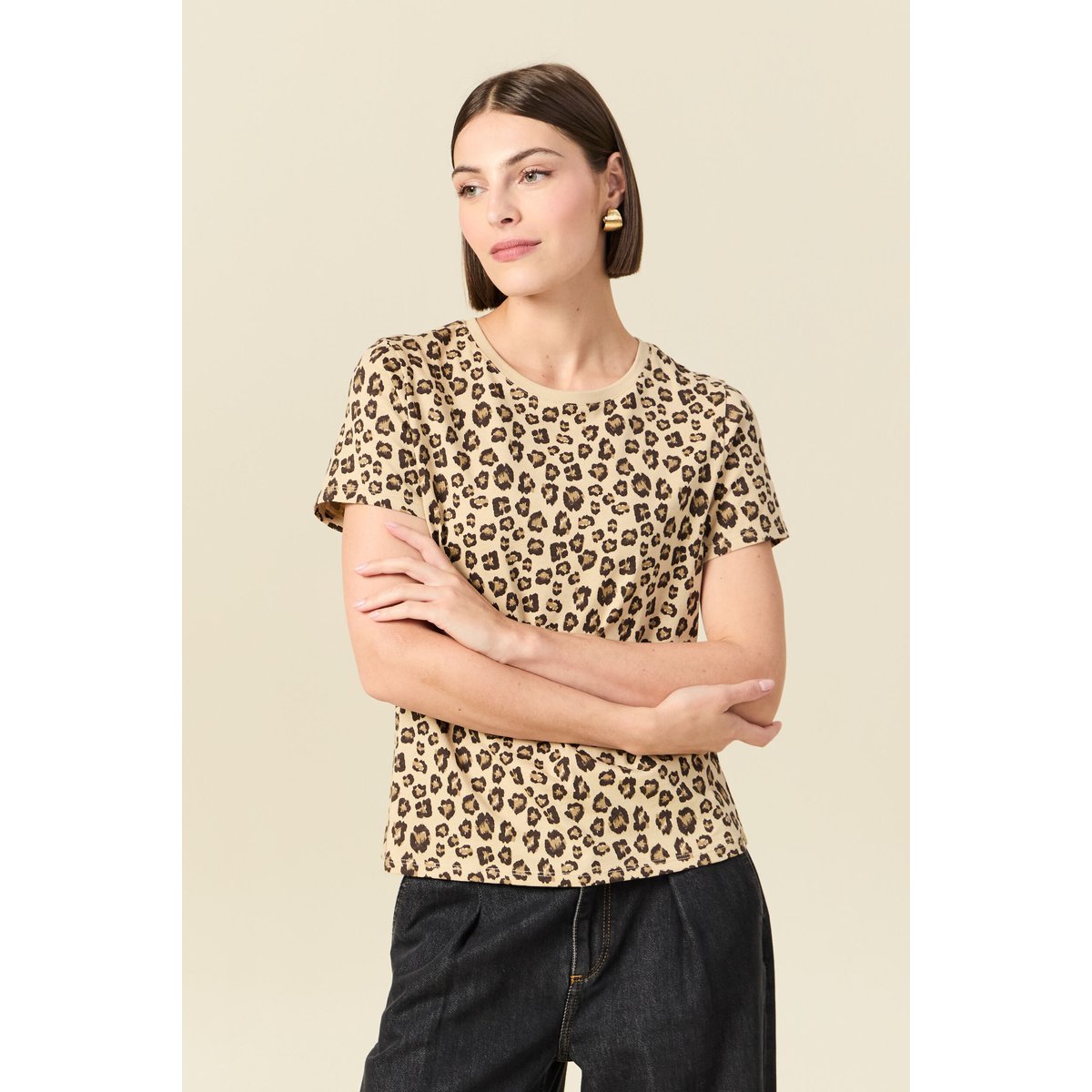 T-shirt manches courtes beige moyen, BONOBO