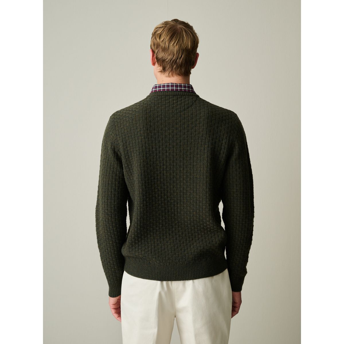 Pull texturé effet chemise en laine mélangée vert, NEXT