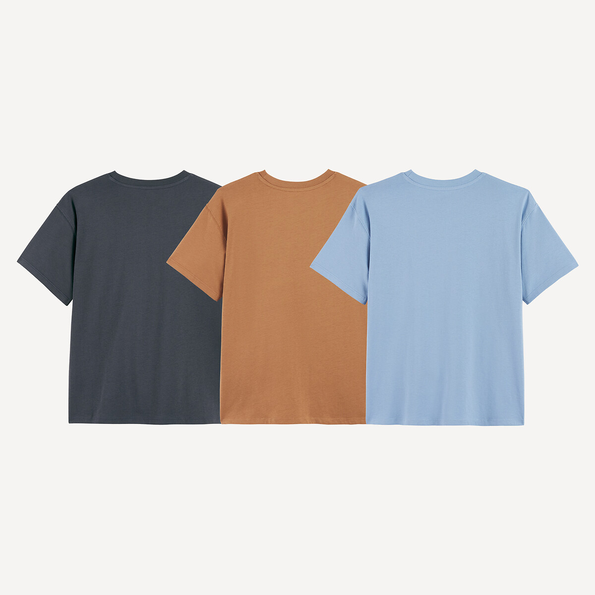 Lot de 3 T-shirts manches courtes, à col rond bleu + camel + gris anthracite, LA REDOUTE COLLECTIONS