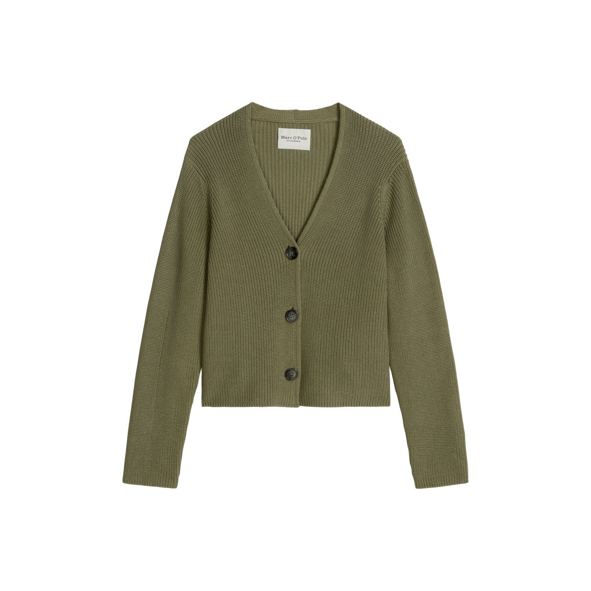 Cardigan col V relaxed en coton organique lourd vert, MARC O'POLO