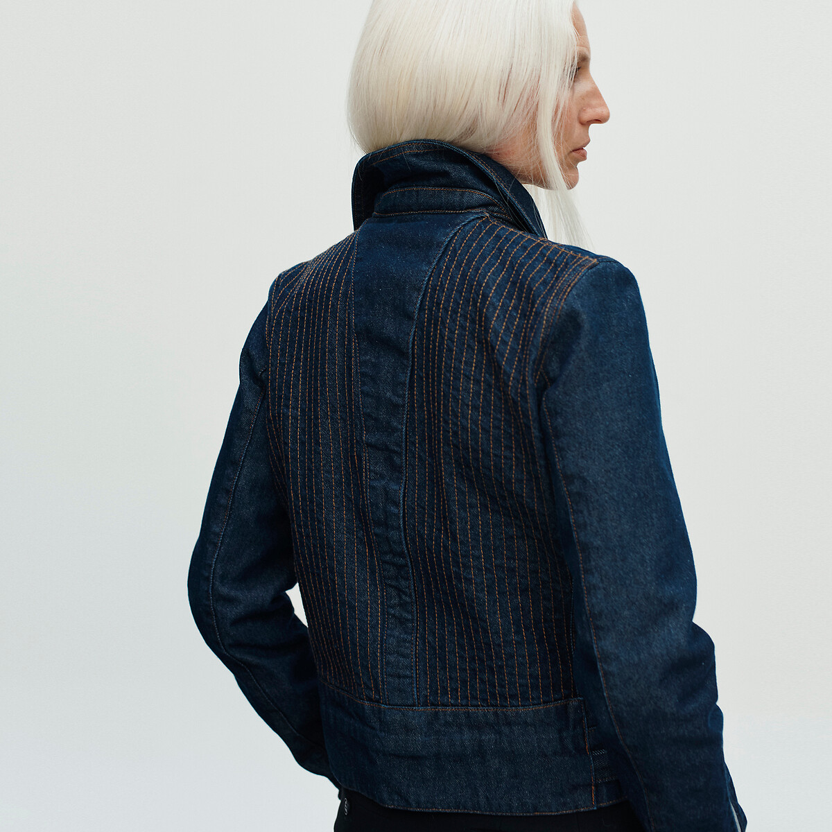 Short Biker Style Denim Jacket untreated blue, La Redoute Collections x Dawei