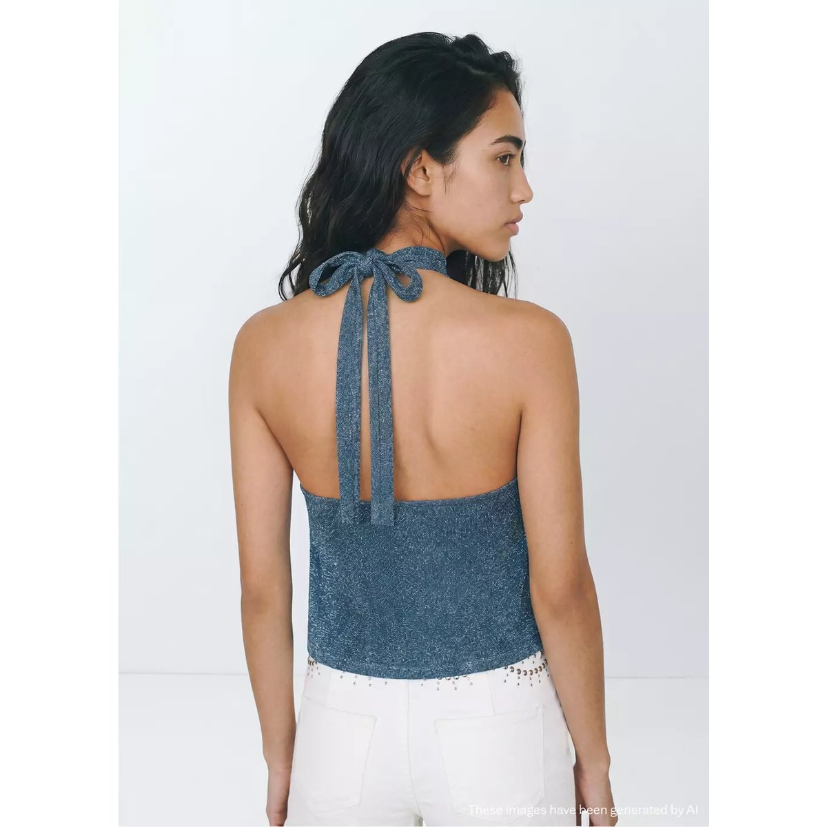 Top halter métallisé bleu pétrole, MANGO TEEN