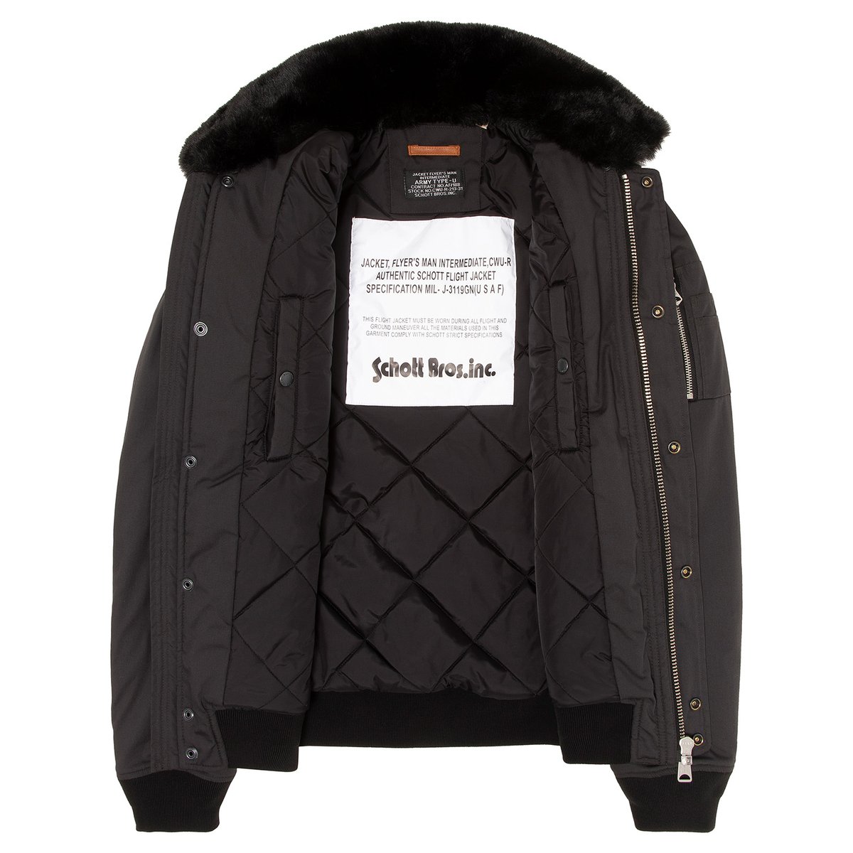 Blouson pilote avec col imitation imitation fourrure amovible noir, SCHOTT