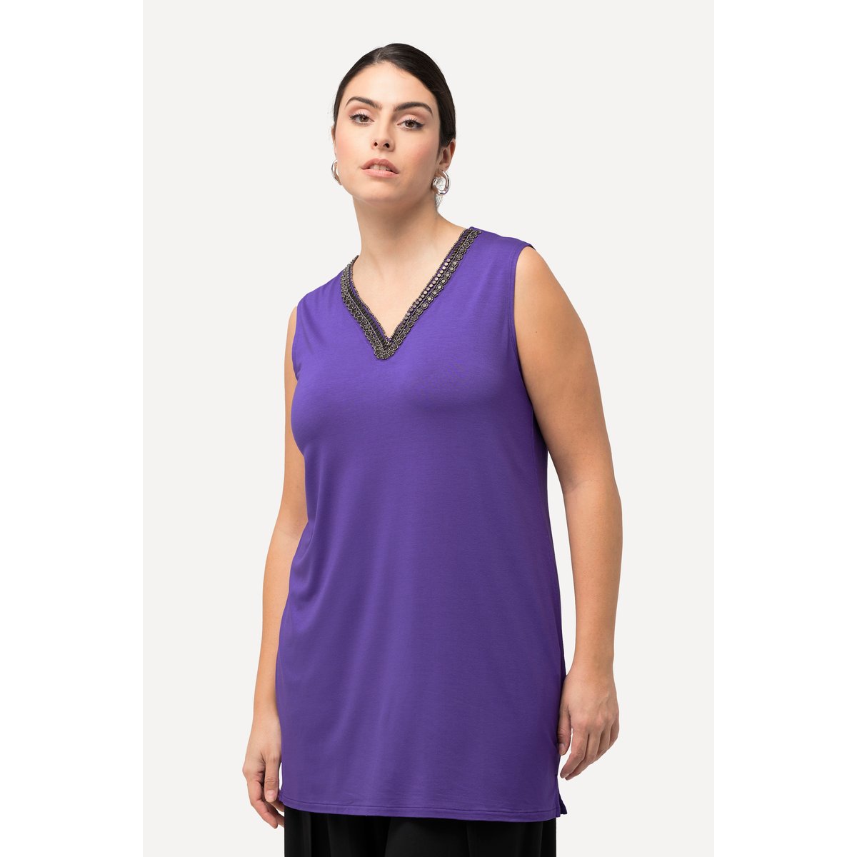 Top sans manches. Col tunisien et perles. violet, ULLA POPKEN