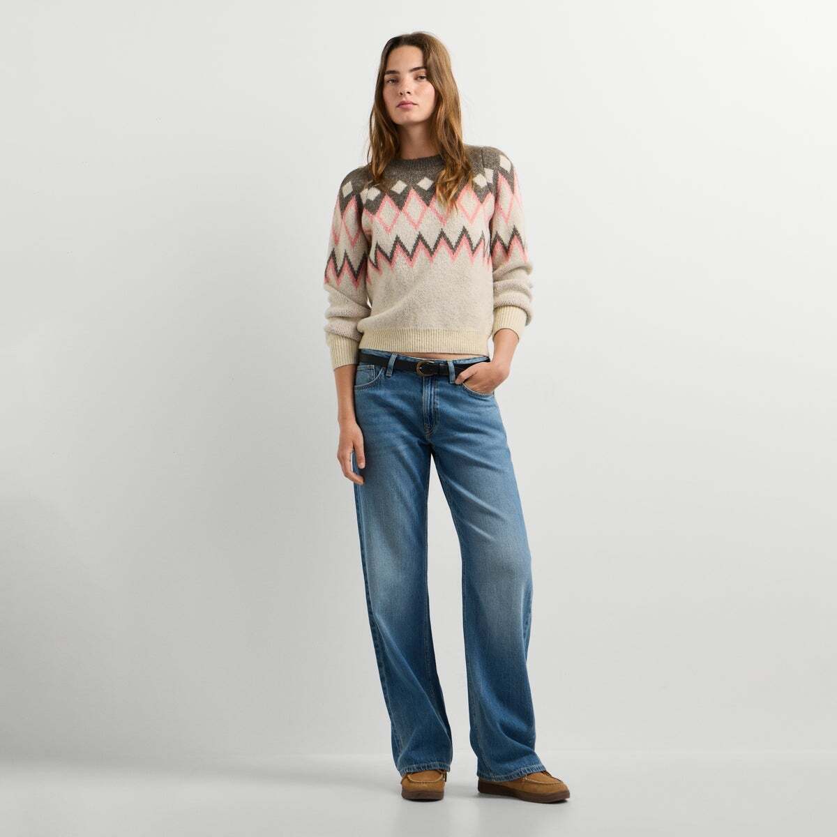 Pull En Maille À Imprimé Géométrique blanche mousse, PEPE JEANS