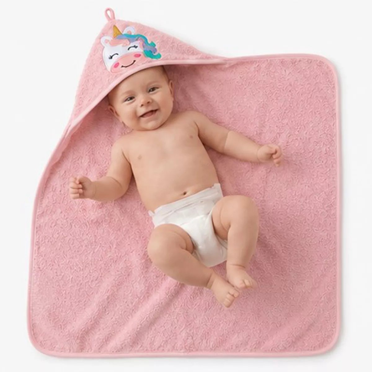 Cape de bain pur coton PETITE LICORNE rose, GARNIER THIEBAUT