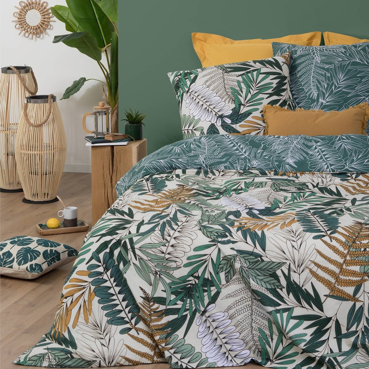 Parure de lit motifs végétaux TROPIK vert, ATMOSPHERA