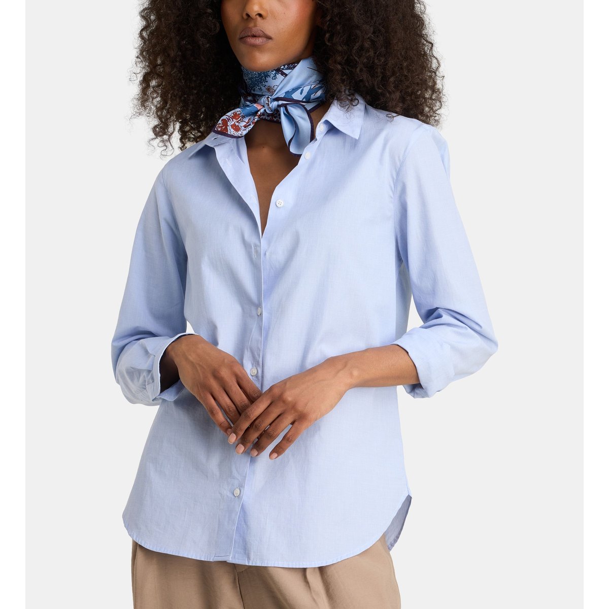 Carré erin imprimé fantaisie en soie bleu jean, GALERIES LAFAYETTE