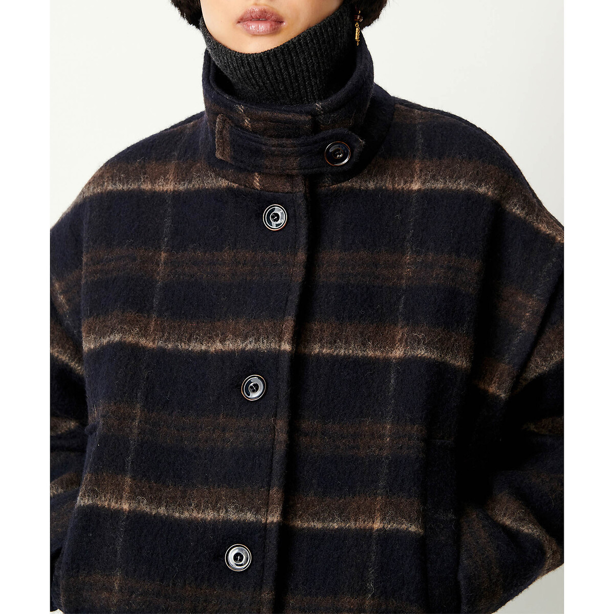 Cappotto corto in misto lana a quadri, PAOLINO navy, SESSUN