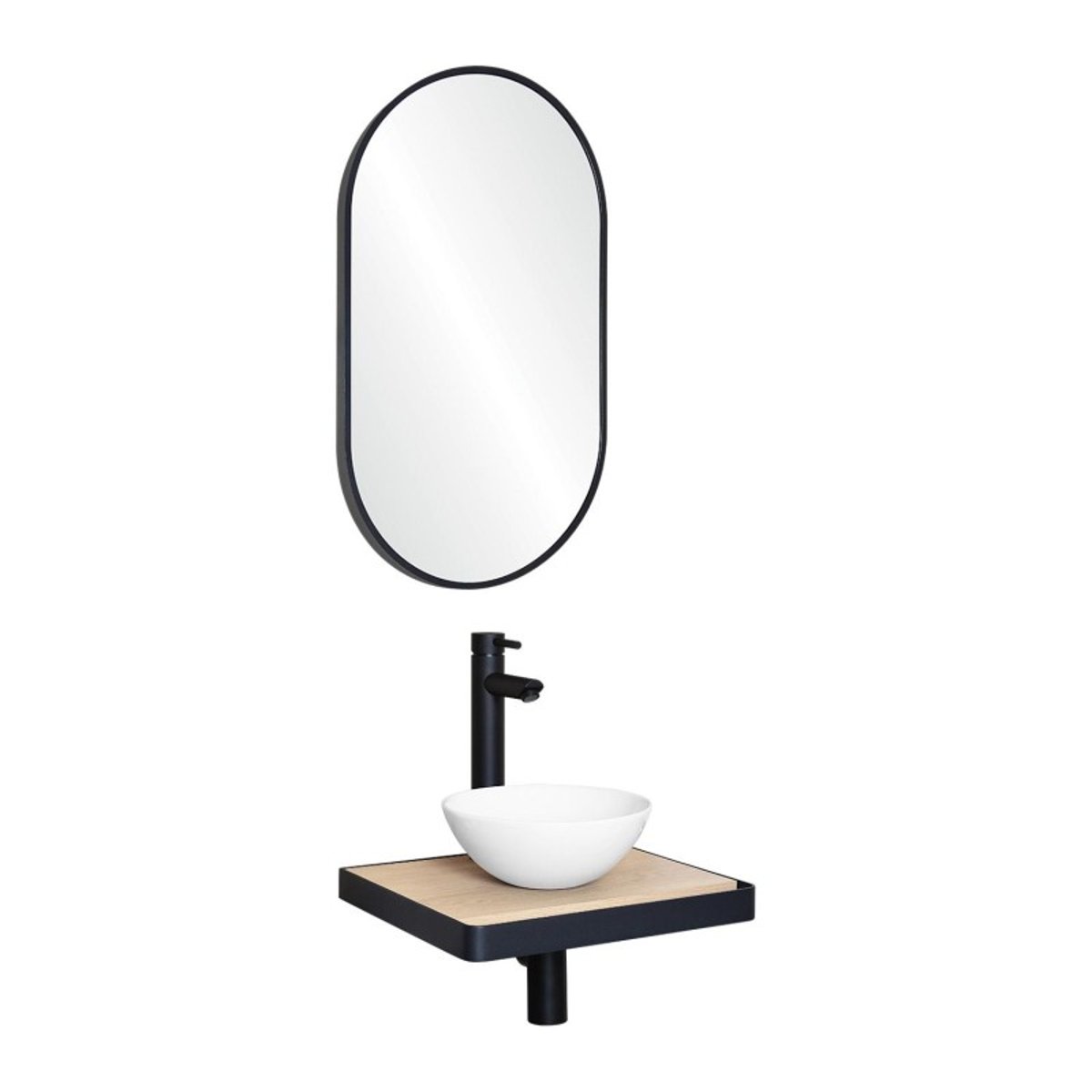 Lave-mains plan fin + vasque + miroir SOHO décor chêne, MOB IN