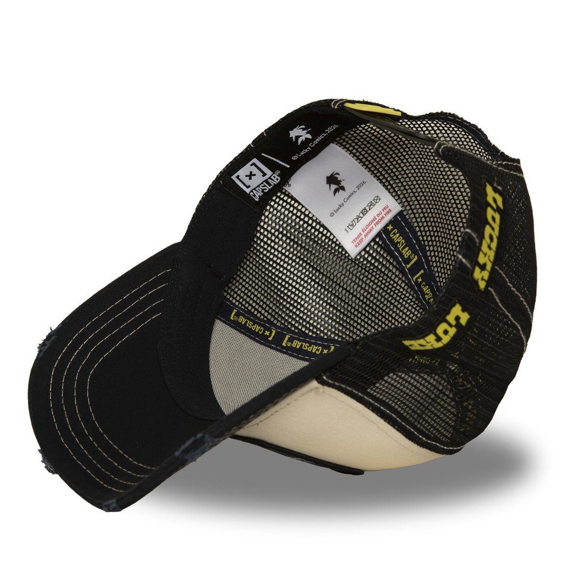Casquette trucker Lucky Luke bleu foncé/blanc cassé/jaune/rouge/blanc, CAPSLAB