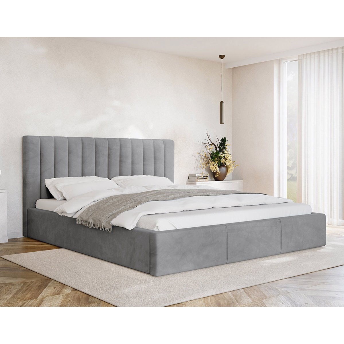 Lit coffre - ROSARIO gris, BEST MOBILIER