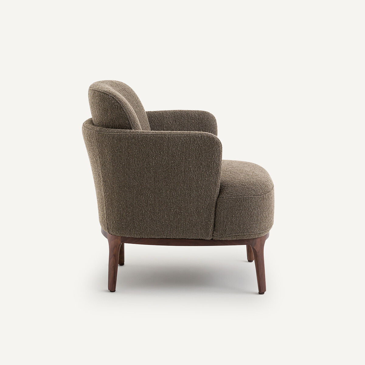 Fauteuil pied noyer massif et tissu texturé, Jabote marron, AM.PM