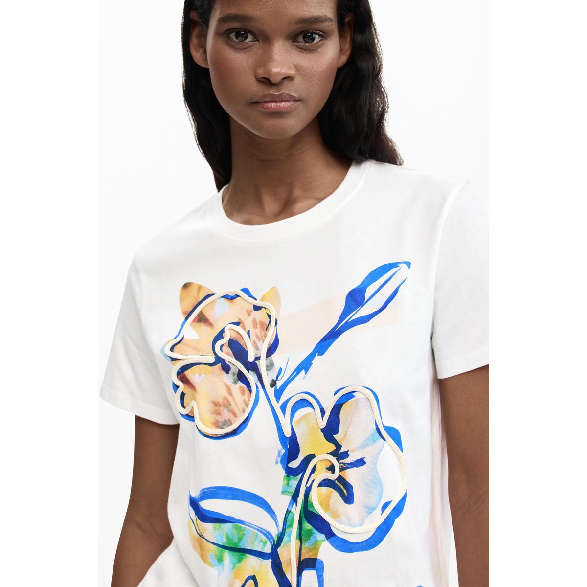 T-shirt jardin fleurs blanc, DESIGUAL