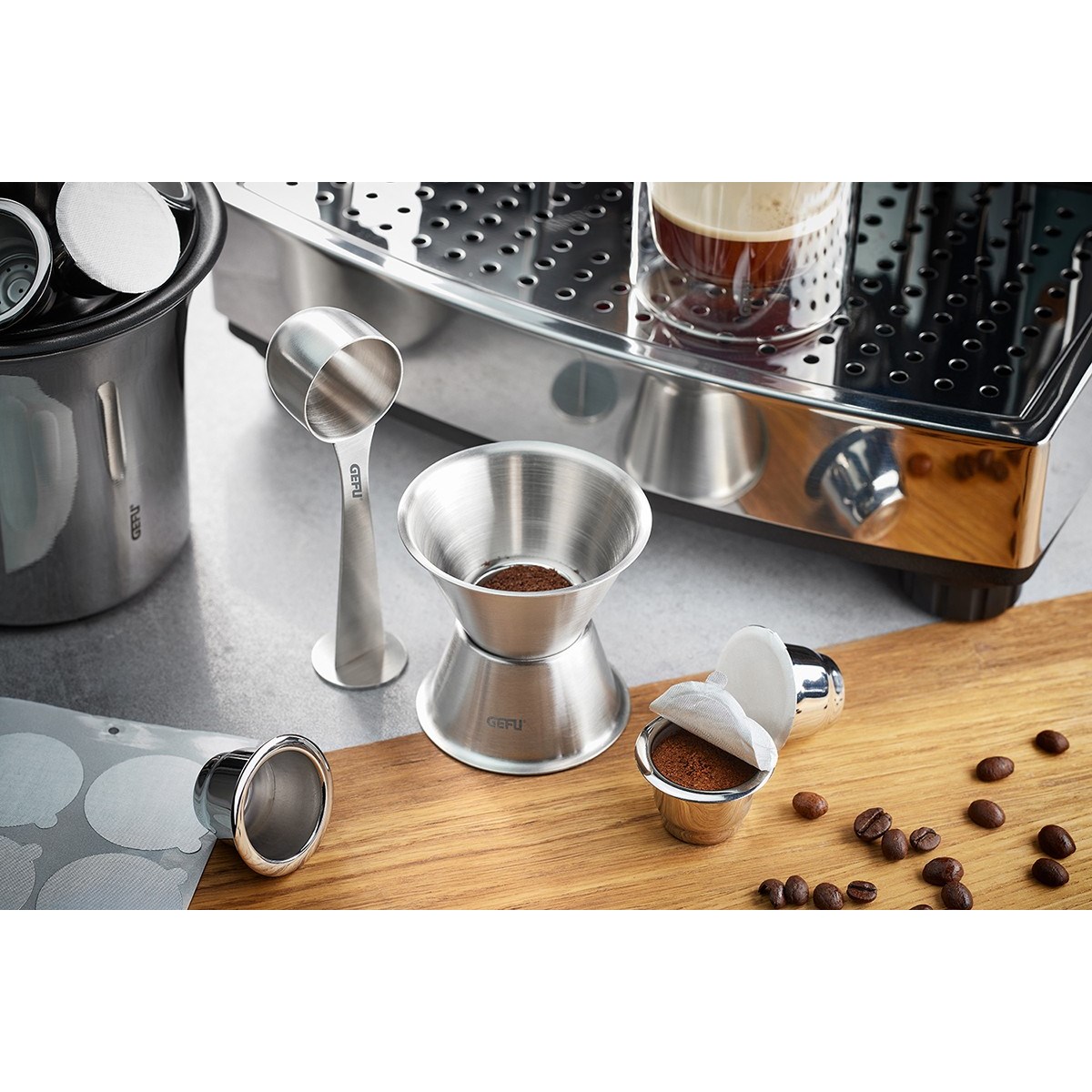 Entonnoir et doseur de café avec tasseur CONSCIO argent, GEFU