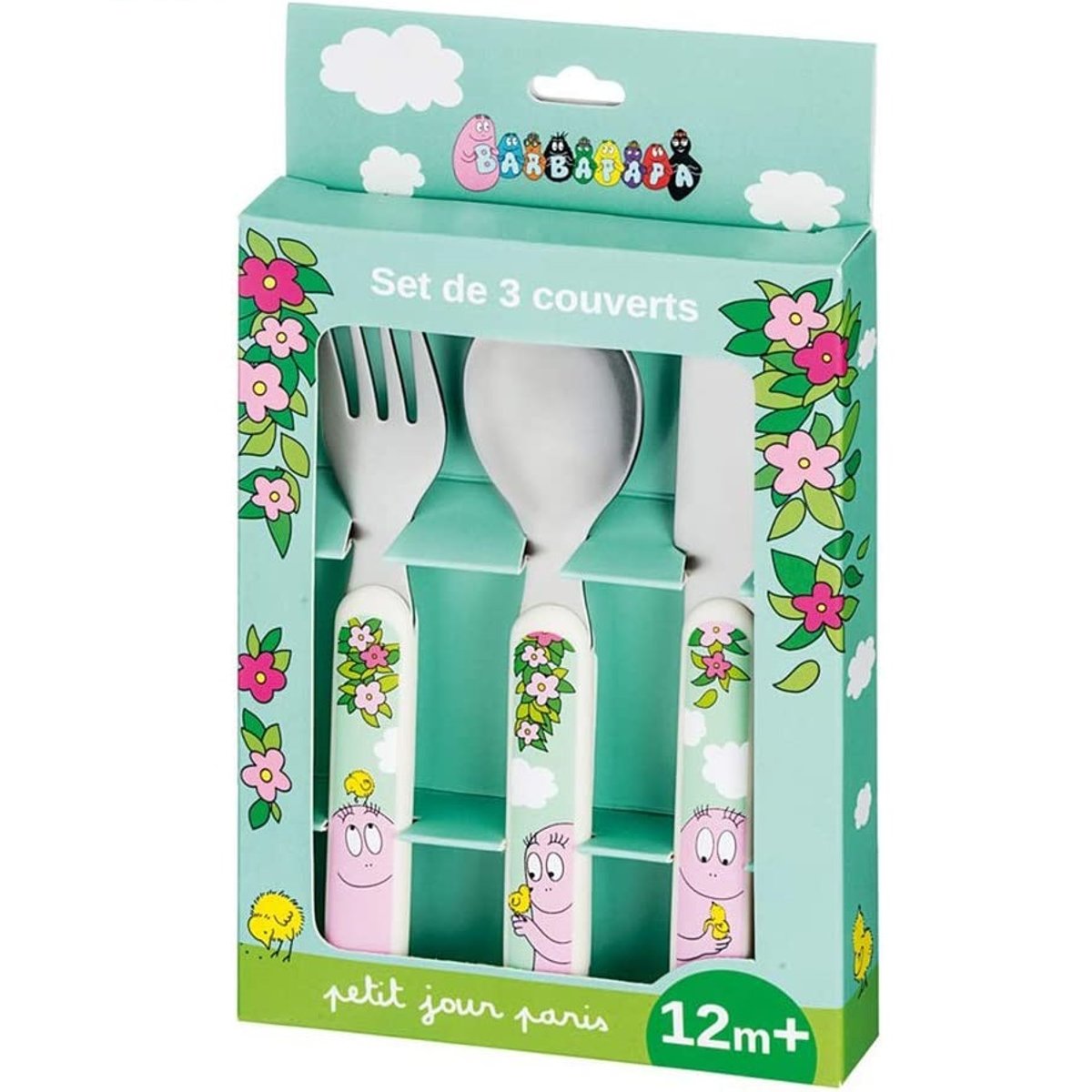 Set de 3 couverts BARBAPAPA rose / vert, PETIT JOUR