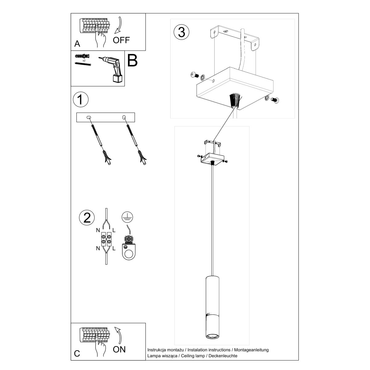 Suspension Acier Noir/Chromé GU10 1 Loopez noir, EDEN