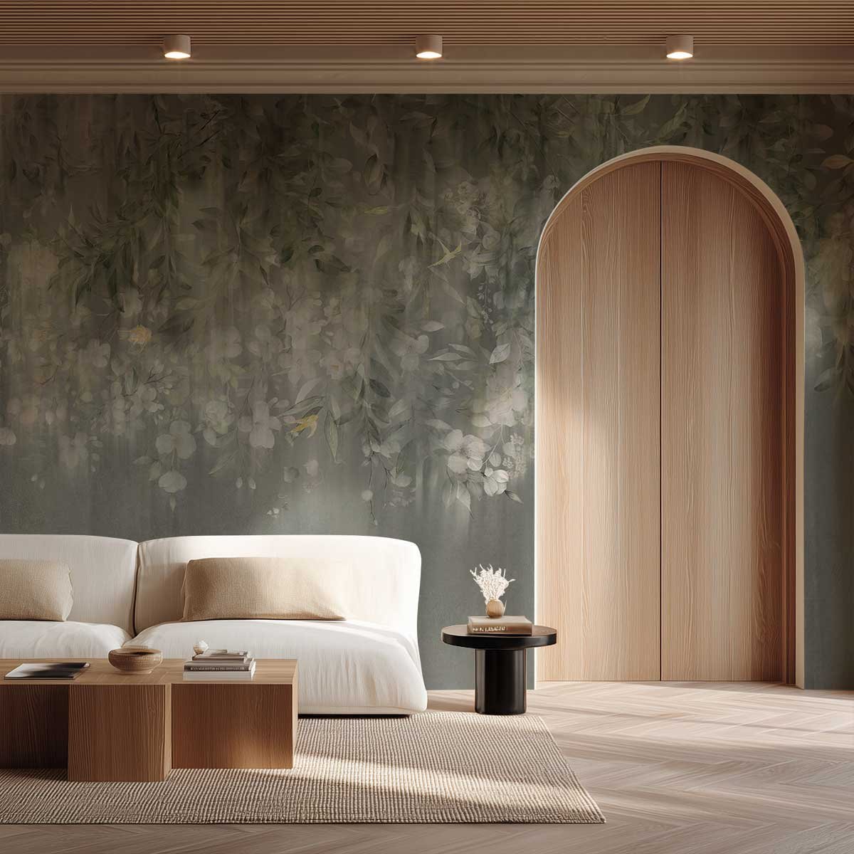 Papier peint panoramique Jardin de Jasmin gris, HEXOA