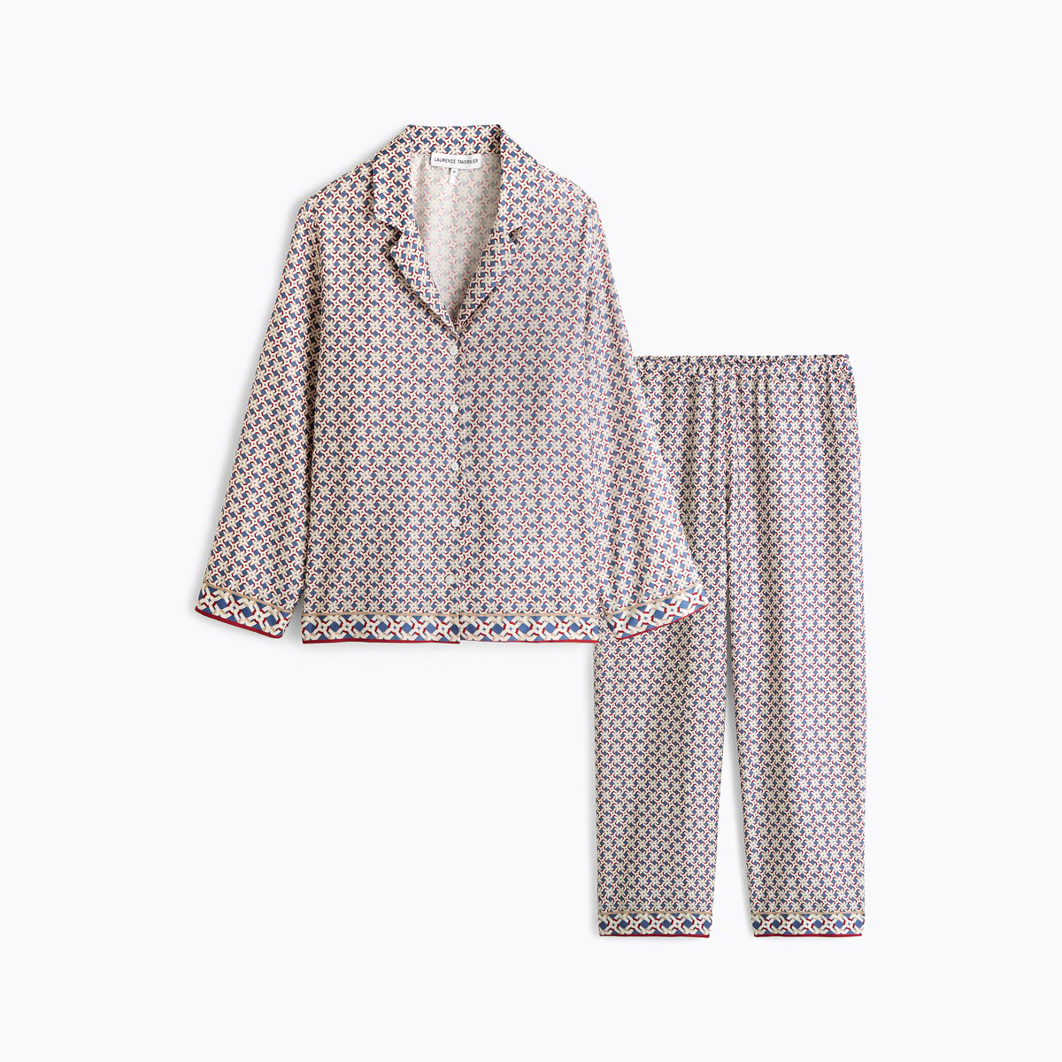 Pyjama col tailleur en satin MARINA bleu, LAURENCE TAVERNIER
