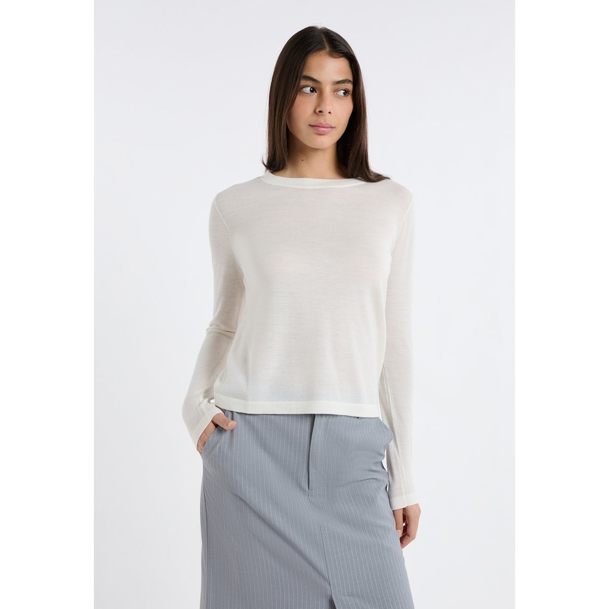 Pull col rond 100% laine PRICILLA COL R ecru, ETAM