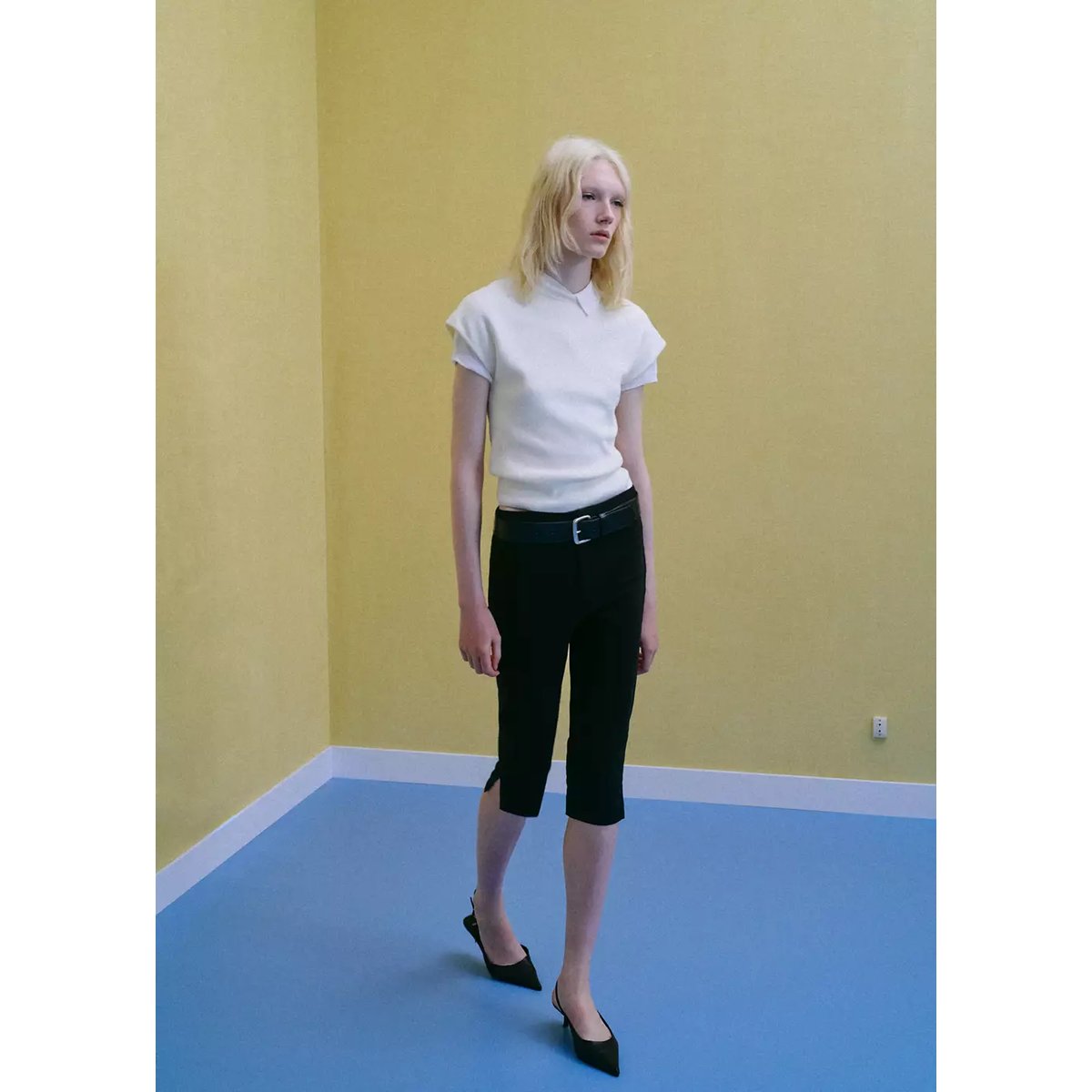 Pull en maille à manches courtes écru, MANGO
