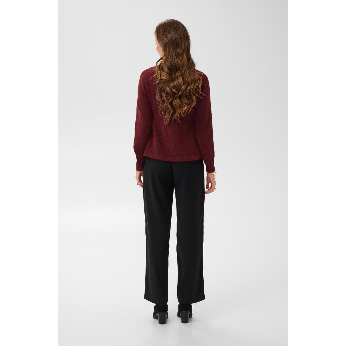 Cardigan à tricot rouge cabernet melange, CREAM