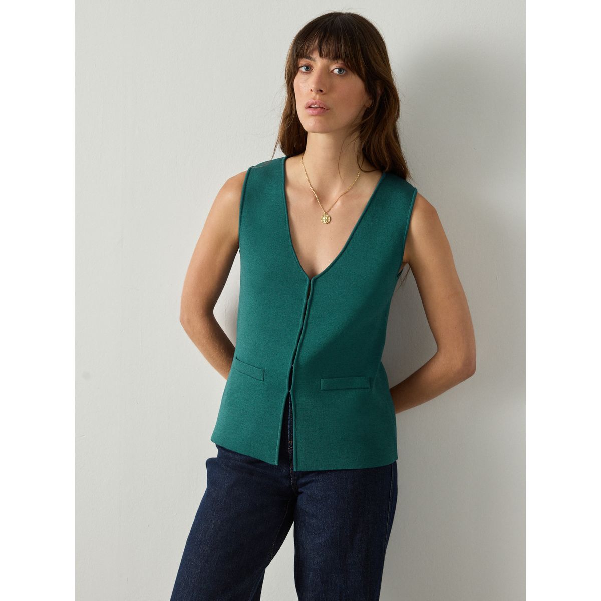 Gilet à col v habillé en maille bleu sarcelle, NEXT