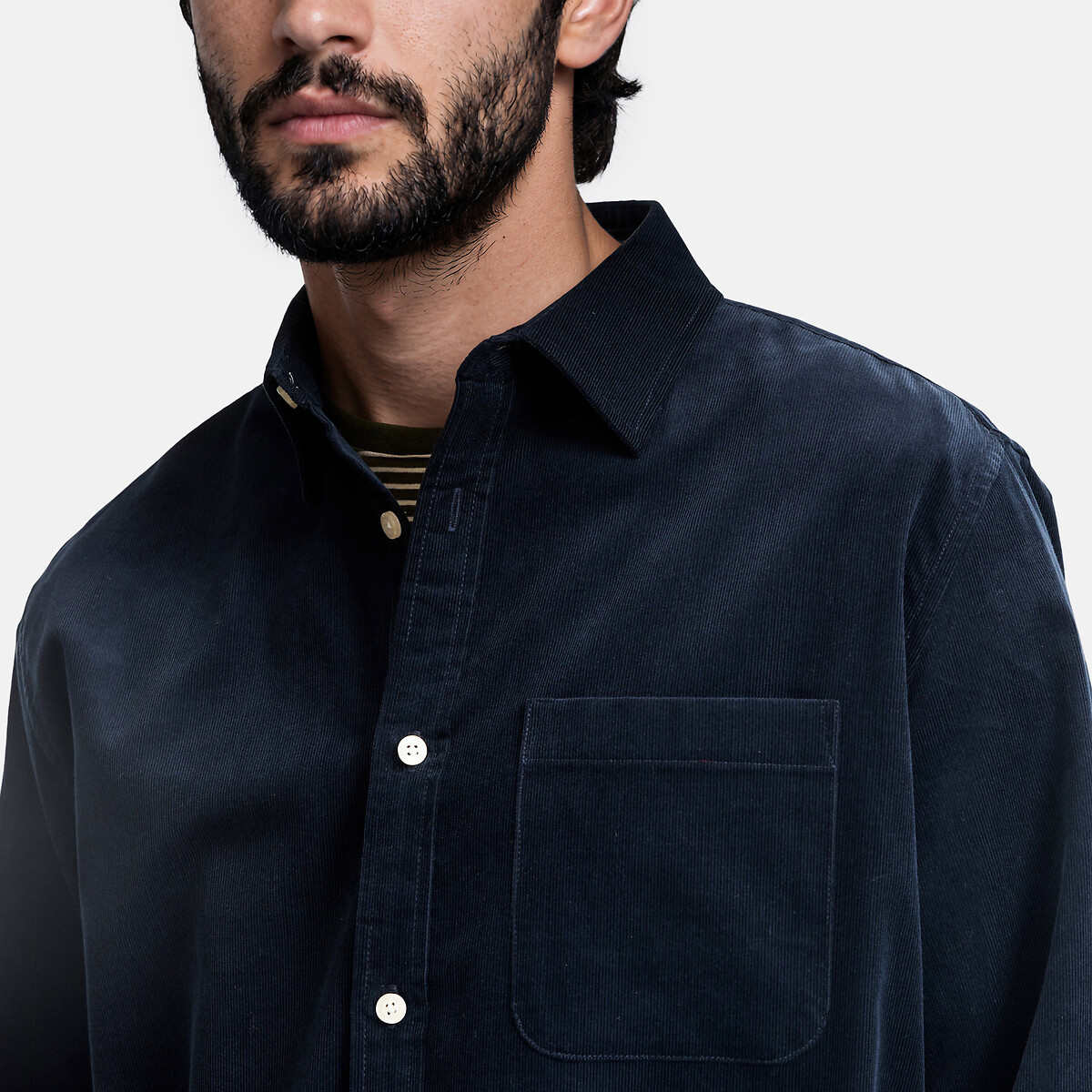 Camicia dal taglio dritto con colletto americano e maniche lunghe blu marino, LA REDOUTE COLLECTIONS