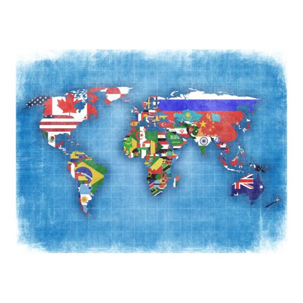 Papier peint intissé panoramique Carte du monde Flags of countries multicouleur, EDEN