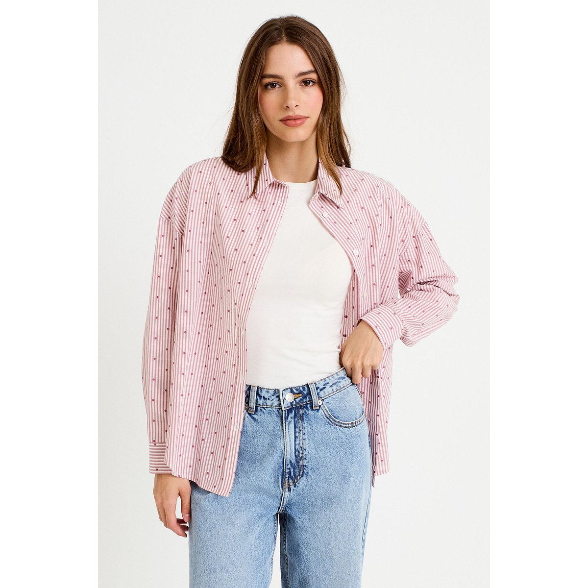 Chemise droite manches longues rouge clair, CACHE CACHE