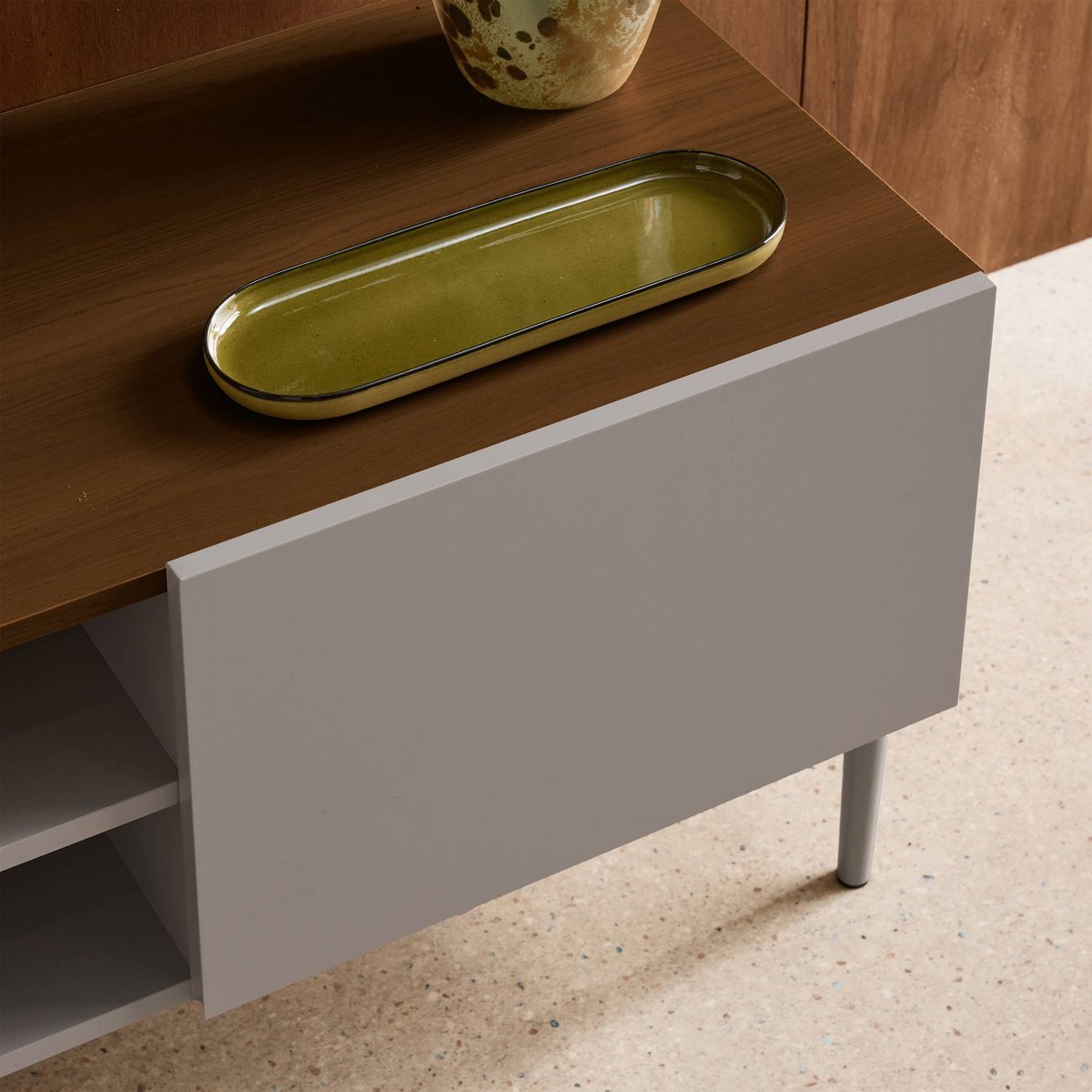 Meuble TV décor bois piétement métal 2 portes 140cm ASHTON gris, SWEEEK