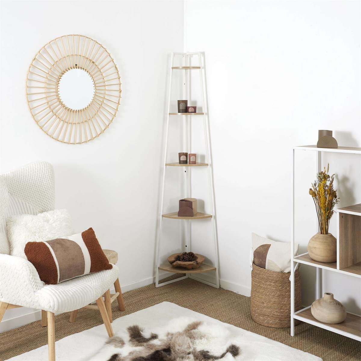 Etagère d'angle 5 niveaux en bois et métal EDISON blanc, THE HOME DECO FACTORY