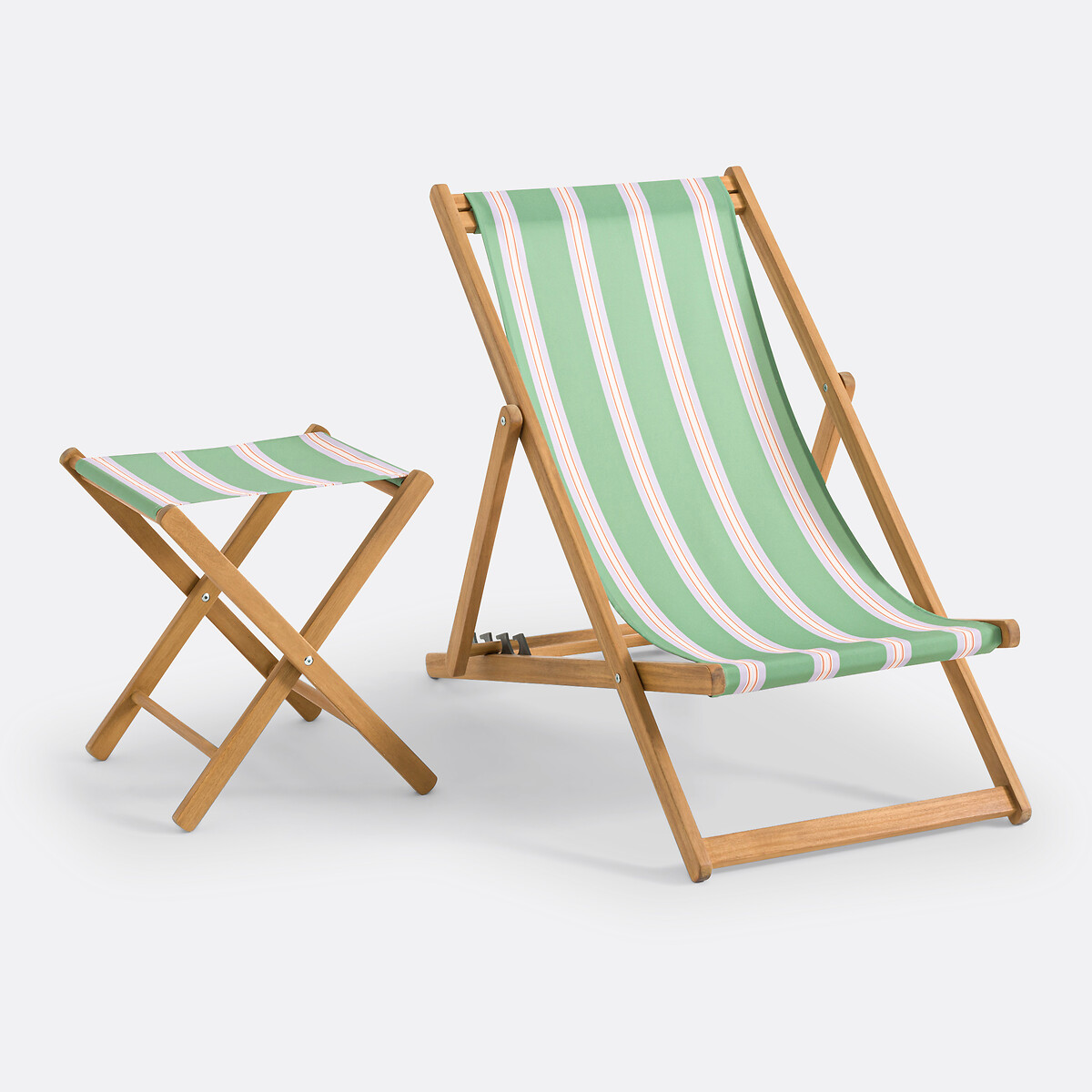 Taburete de productor, en acacia y lona, plegable, Veniza rayas verde, LA REDOUTE INTERIEURS