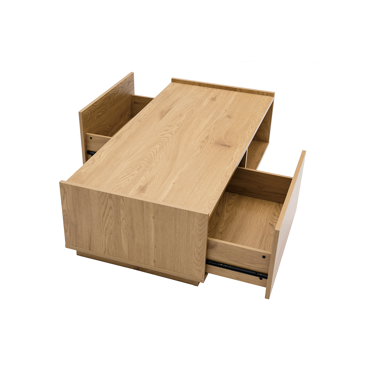 Table basse rectangulaire avec rangements 2 tiroirs finition bois clair chêne L120 cm MADERO chêne clair, MILIBOO