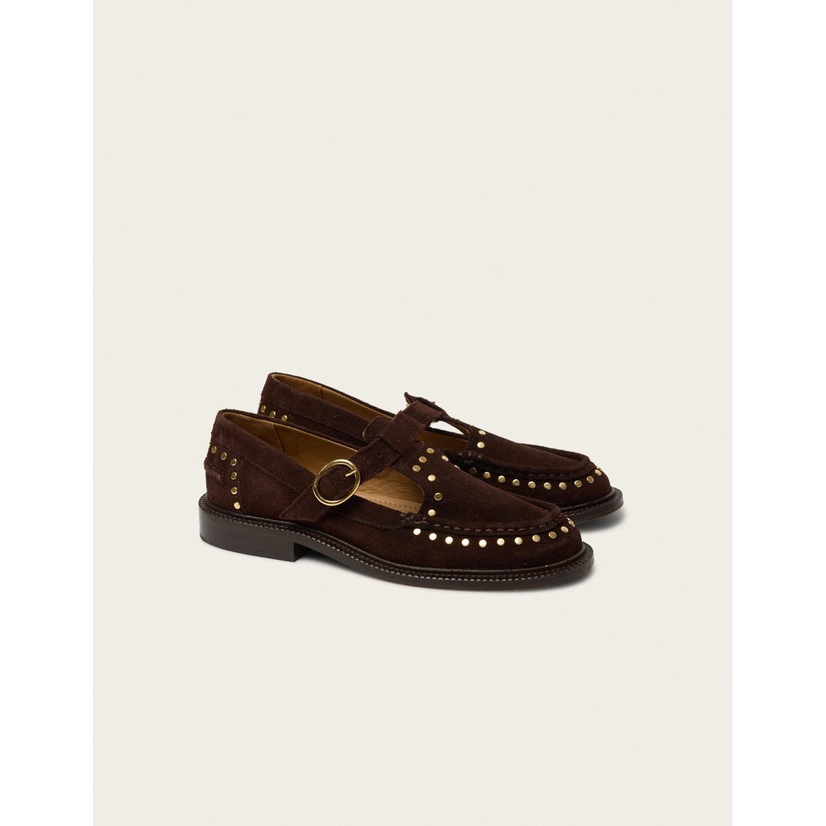 Derbies AYRO suède chocolat clous, ODAJE