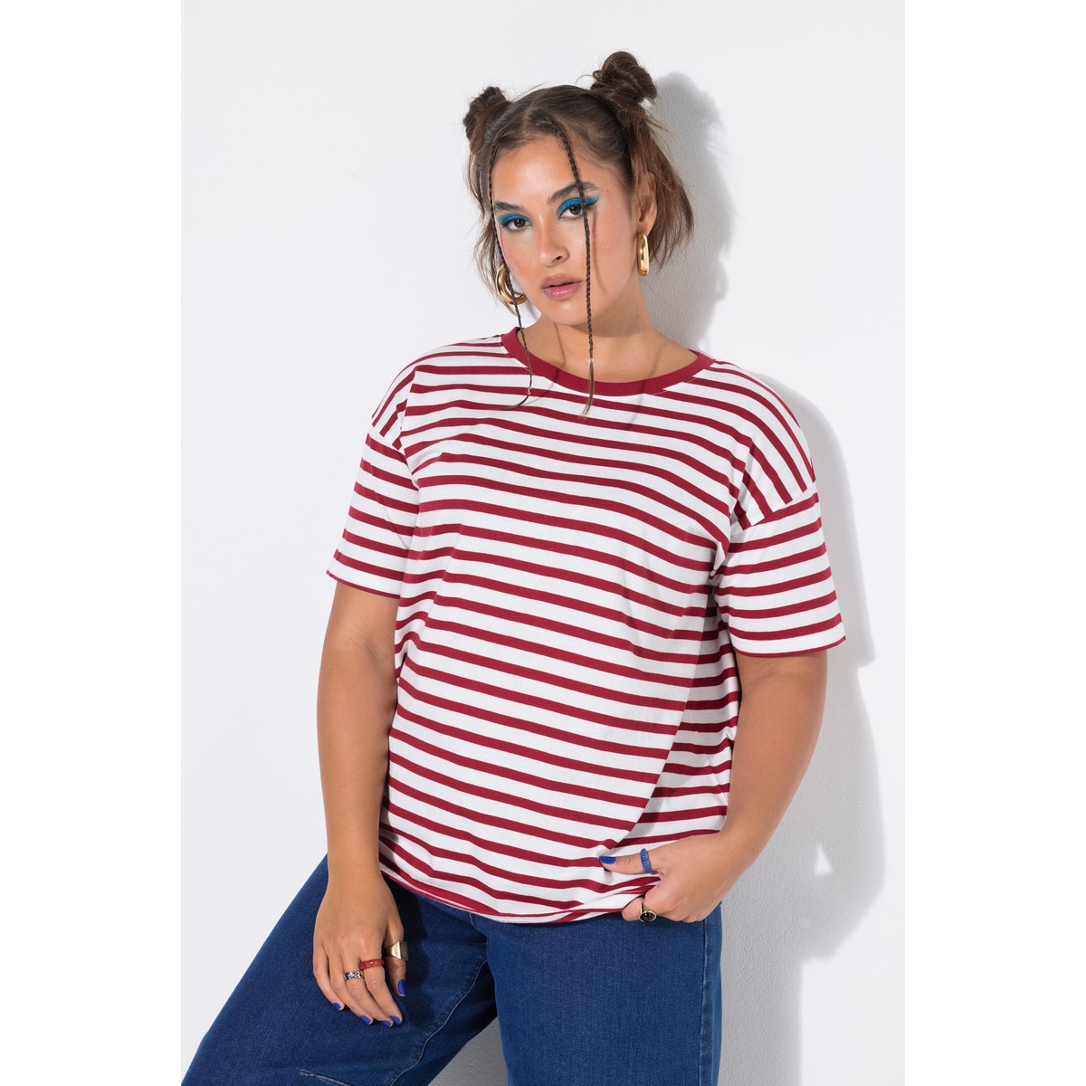 T-shirt oversize, motif à rayures rouge foncé, STUDIO UNTOLD
