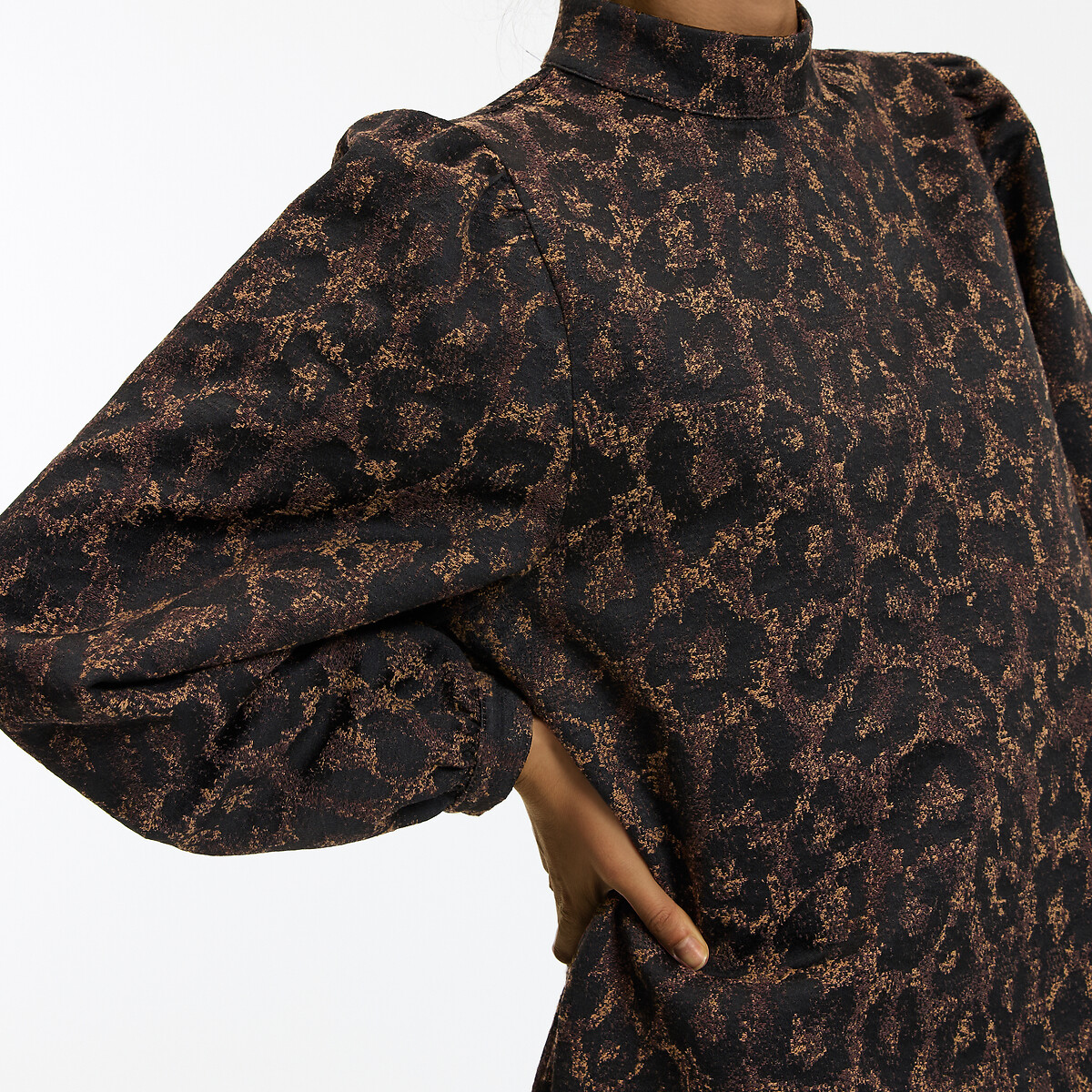Leopard Print Jacquard Puff Sleeve Mini Dress leopard print, LA REDOUTE COLLECTIONS