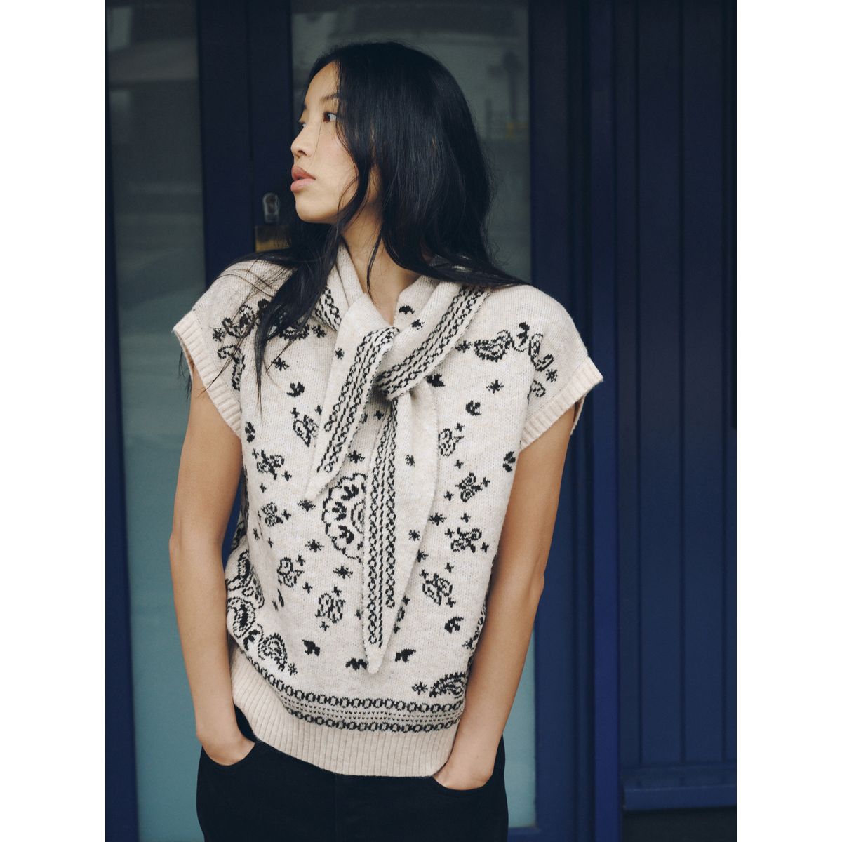 Débardeur avec lien au col imprimé bandana monochrome, NEXT