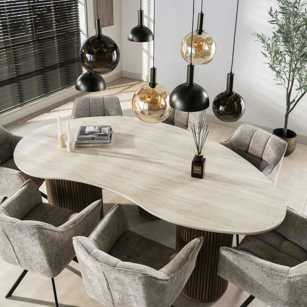 Table design céramique 3D effet travertin 215 cm ASCOLI beige, PIER IMPORT