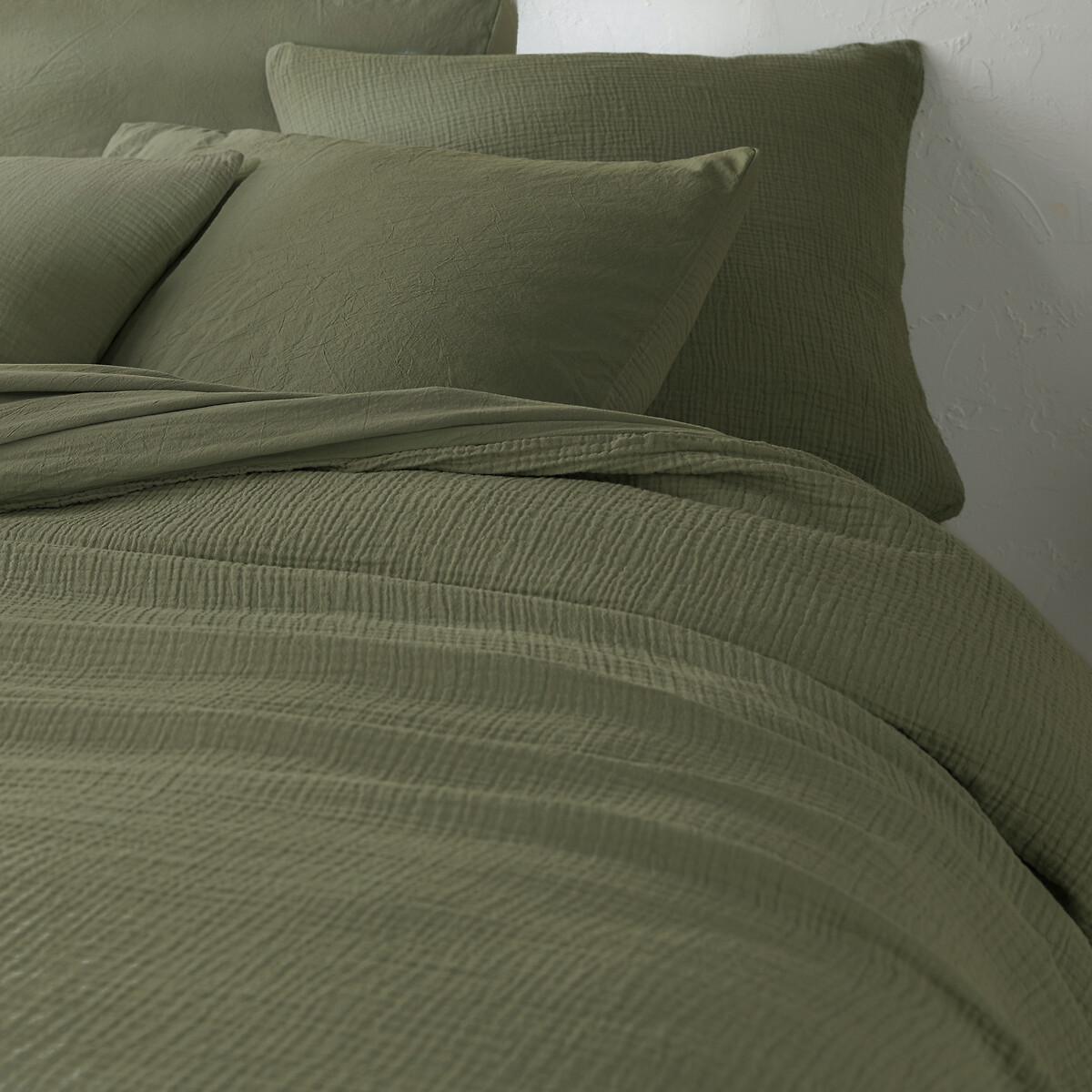 Housse de couette gaze de coton/coton lavé, KUMCO kaki, LA REDOUTE INTERIEURS