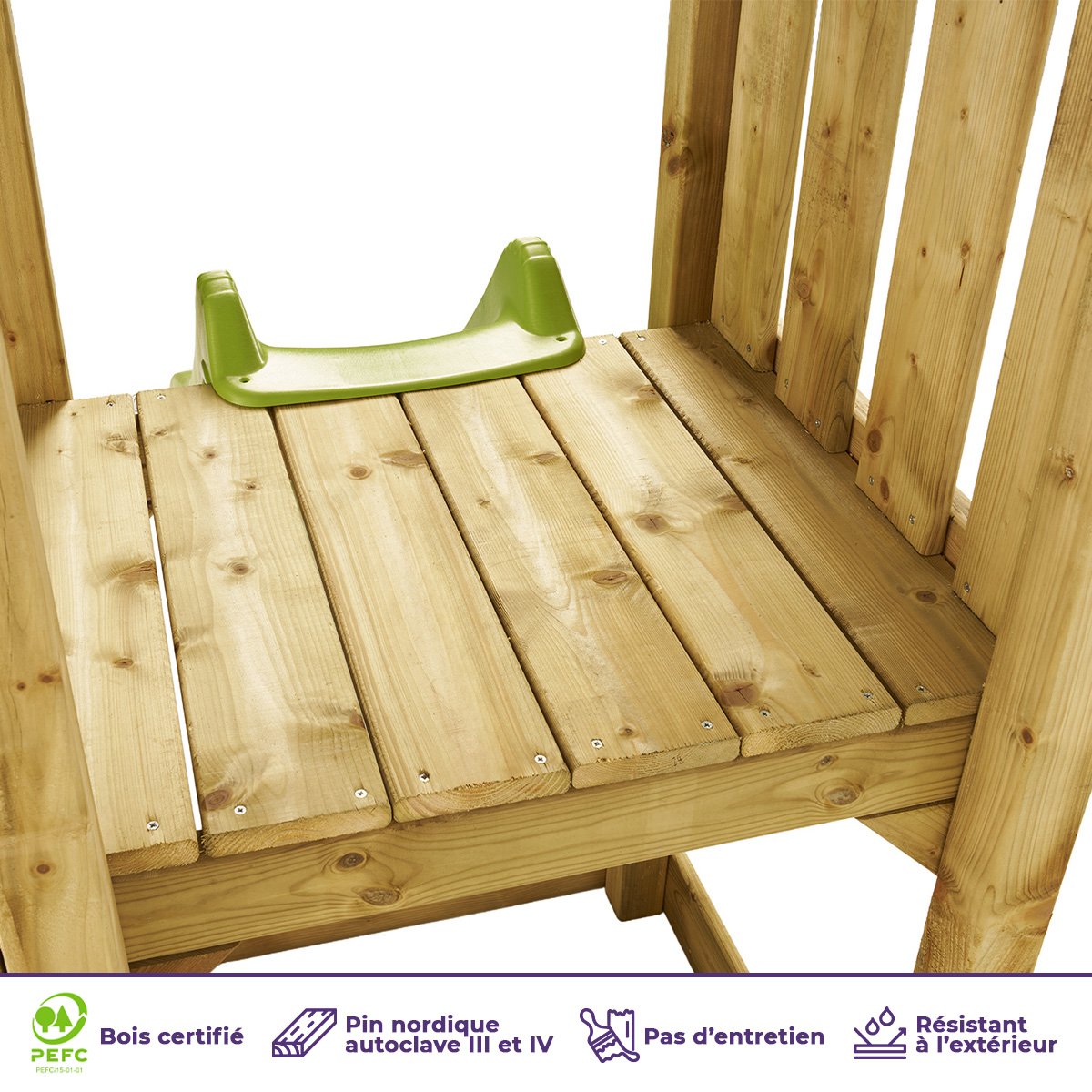 Aire de jeux bois enfant : plateforme 90 cm avec toboggan WALLI vert, KANGUI