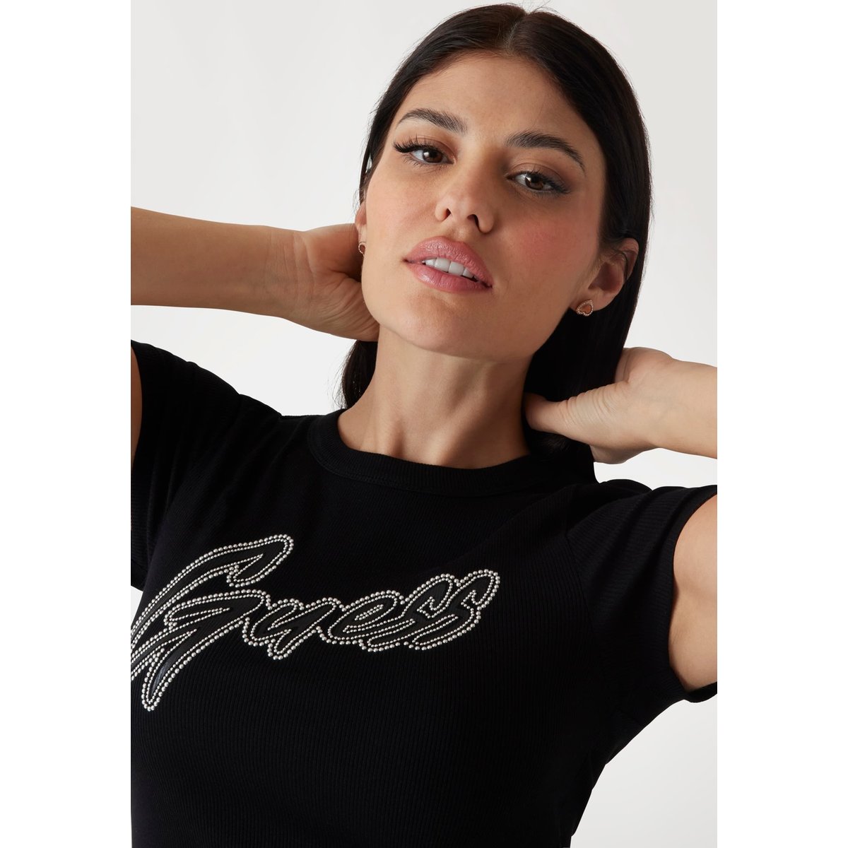 T-Shirt Logo Clouté noir, GUESS